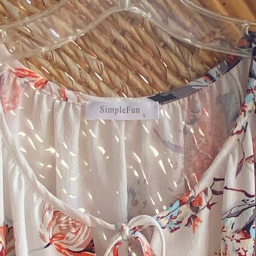 Beautiful Floral Cream and Orange Peasant Blouse Top Size L Excellent Condition - Picture 4 of 8